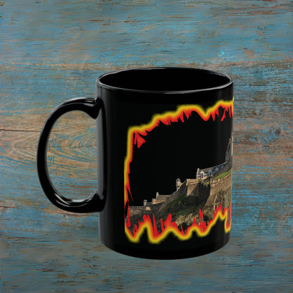 Edinburgh Castle Fire Effect Photo Mug, Black