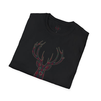 Tartan Stag Softstyle T-Shirt - Lindsay Tartan, Unisex Tee, Scottish Scenery, Various Colours