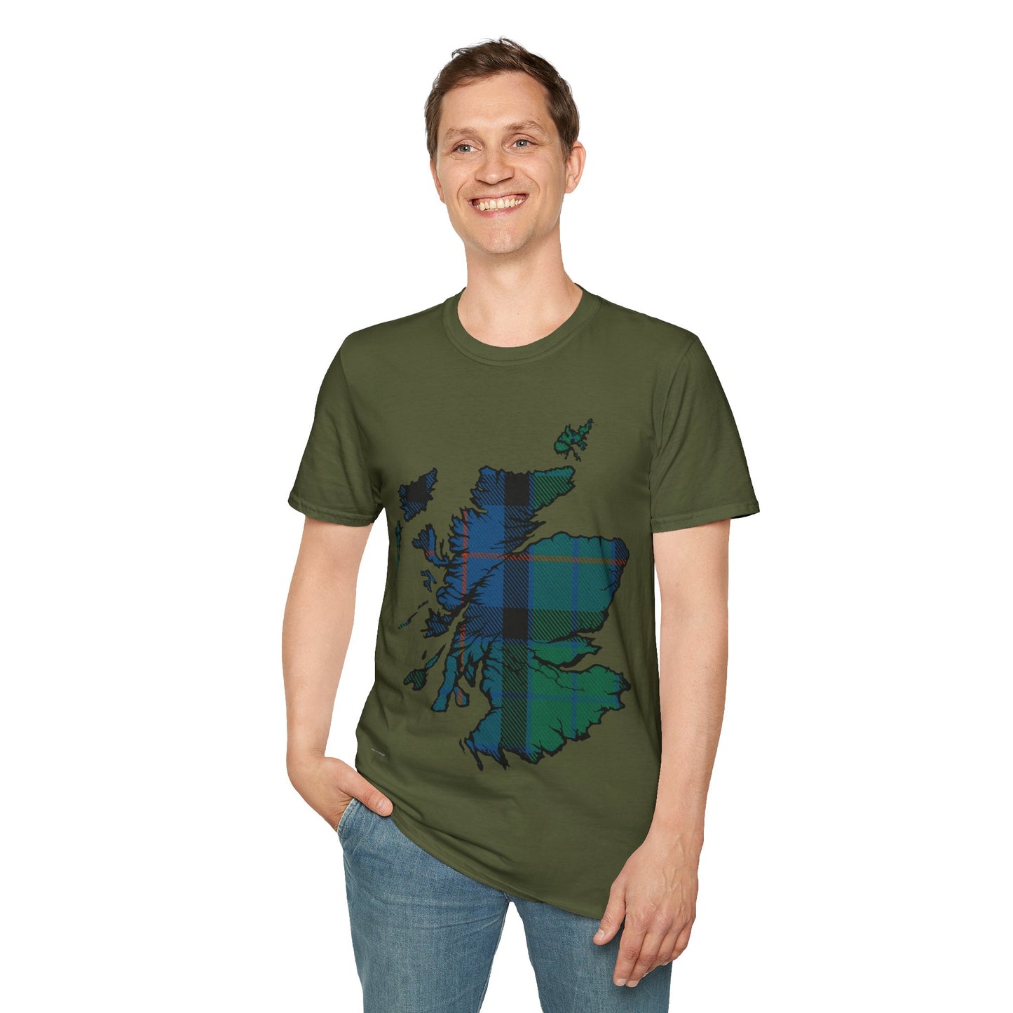 Scotland Tartan Map Softstyle Unisex T-Shirt, Flower of Scotland Tartan, Various Colours