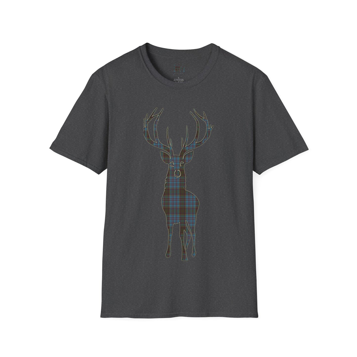 Tartan Stag Softstyle T-Shirt - Anderson Tartan, Unisex Tee, Scottish Scenery, Various Colours