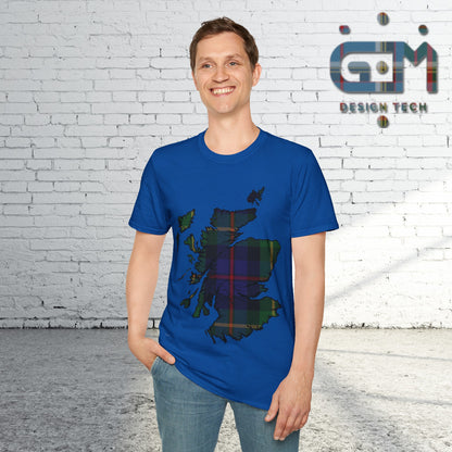 Scotland Tartan Map Softstyle Unisex T-Shirt, Farquharson Tartan, Various Colours