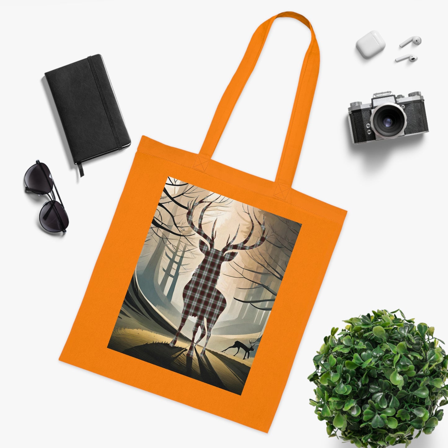 Reversible Scotland Tartan Stag Cotton Tote Bag - Fraser Tartan