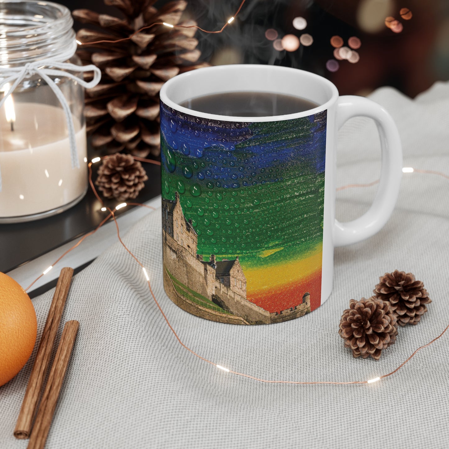 Edinburgh Castle Pride Rain Sky Photo Mug, White