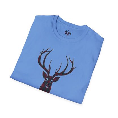 Tartan Stag Softstyle T-Shirt - Lindsay Tartan, Unisex Tee, Scottish Scenery, Various Colours