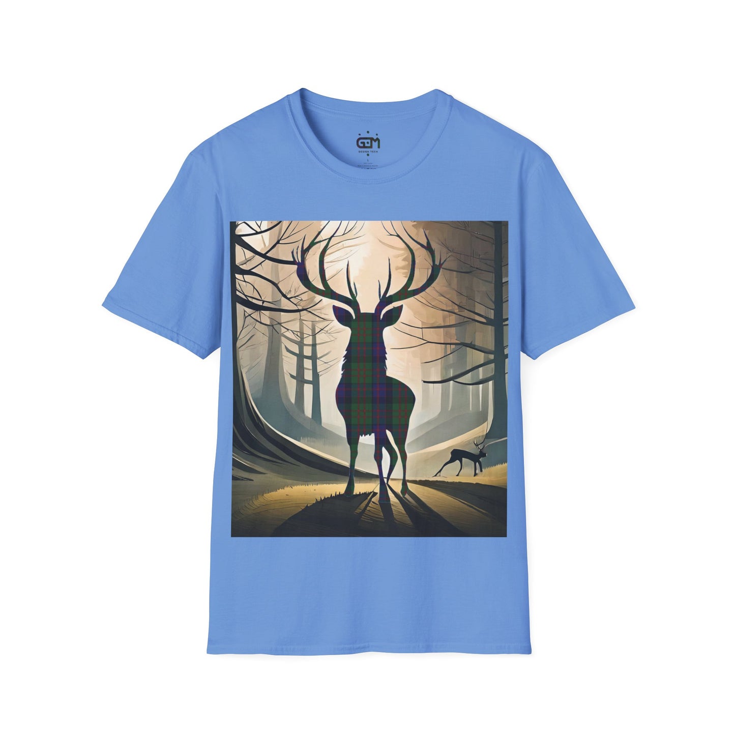 Stag Tartan Silhouette Softstyle T-Shirt - MacDonald Tartan, Unisex Tee, Scottish Scenery, Various Colours