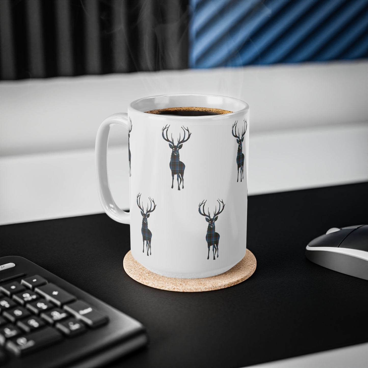 Tartan Stag Mug - Anderson Old Tartan, Coffee Cup, Tea Cup, Scotland, White