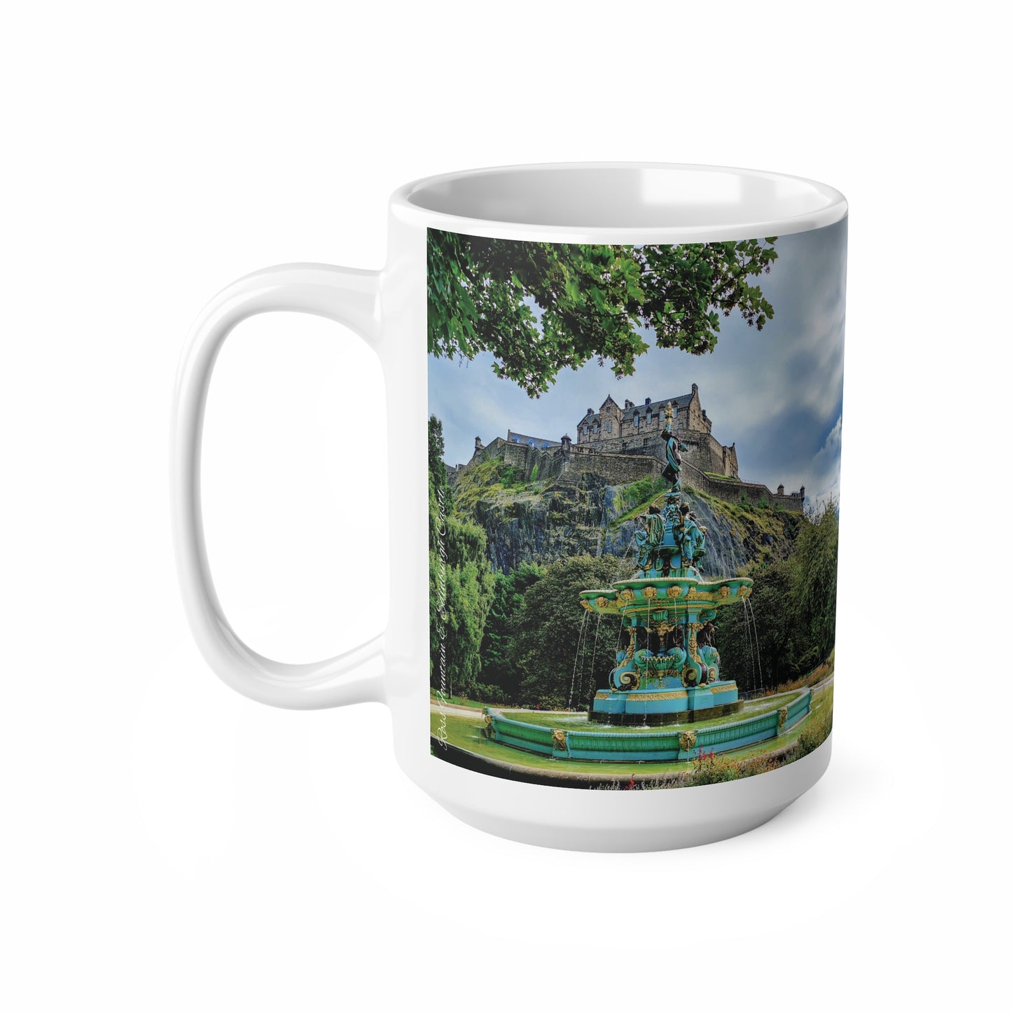 Ross Fountain & Edinburgh Castle Photo Mug, Coffee Cup, Tea Cup, Scotland, White