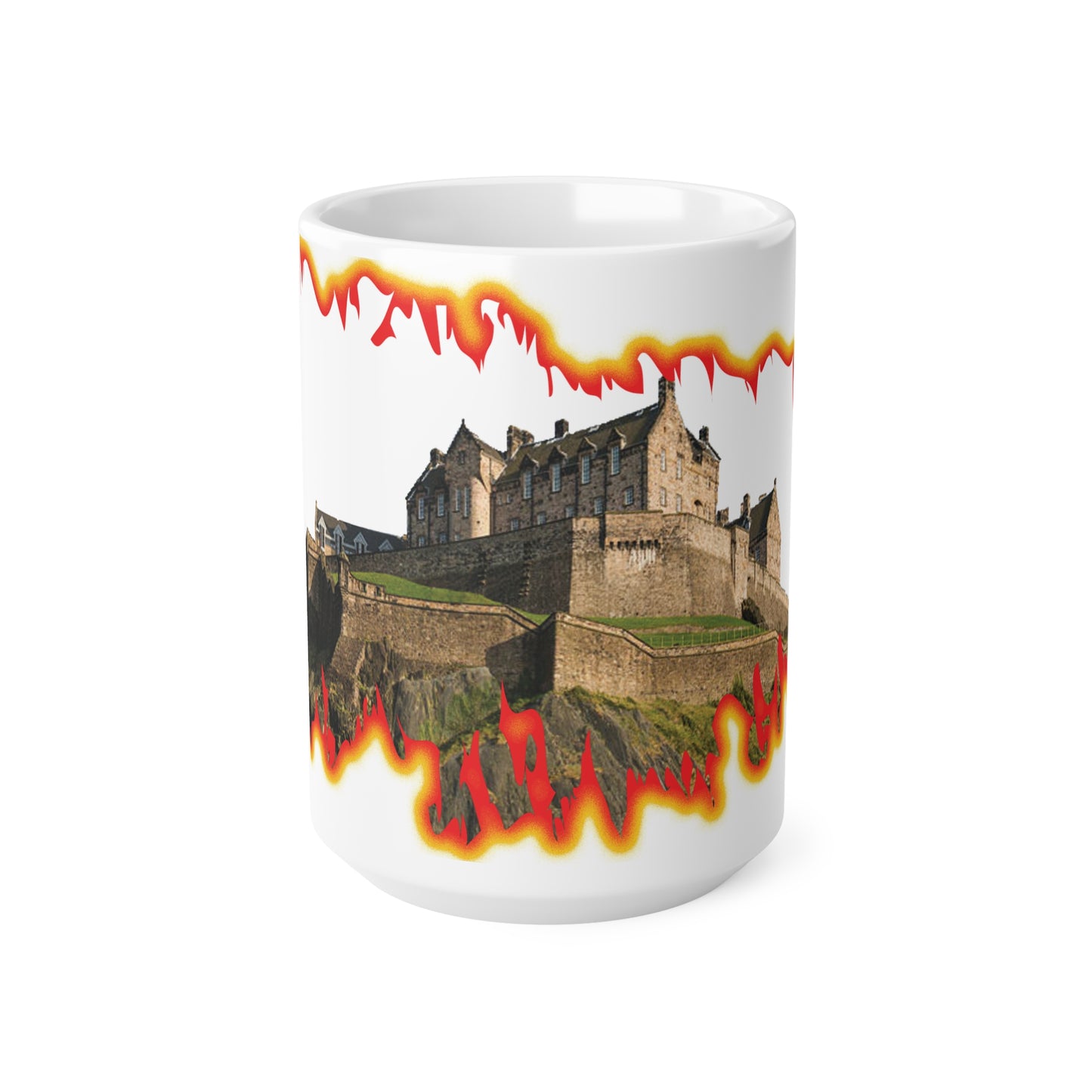 Edinburgh Castle Fire Effect Photo Mug, White