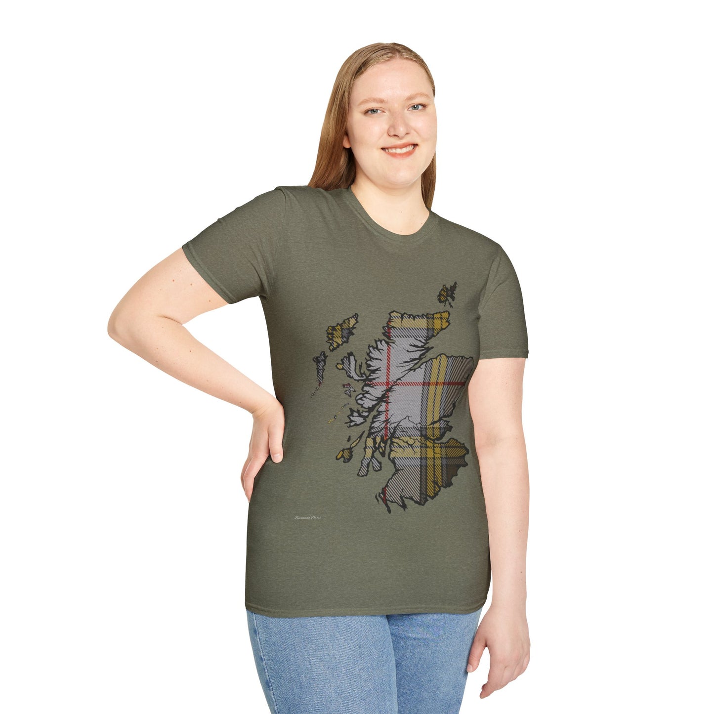 Scotland Tartan Map Softstyle Unisex T-Shirt, Buchanan Dress Tartan, Various Colours