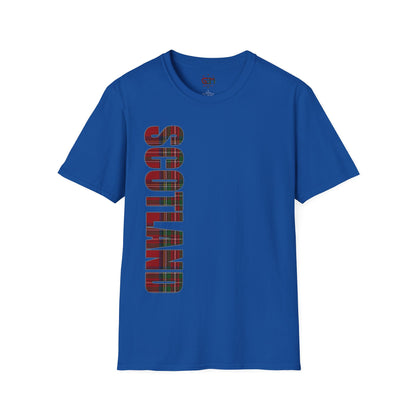 Scotland Lettering Tartan Softstyle Unisex T-Shirt, Stewart Royal Tartan Tee