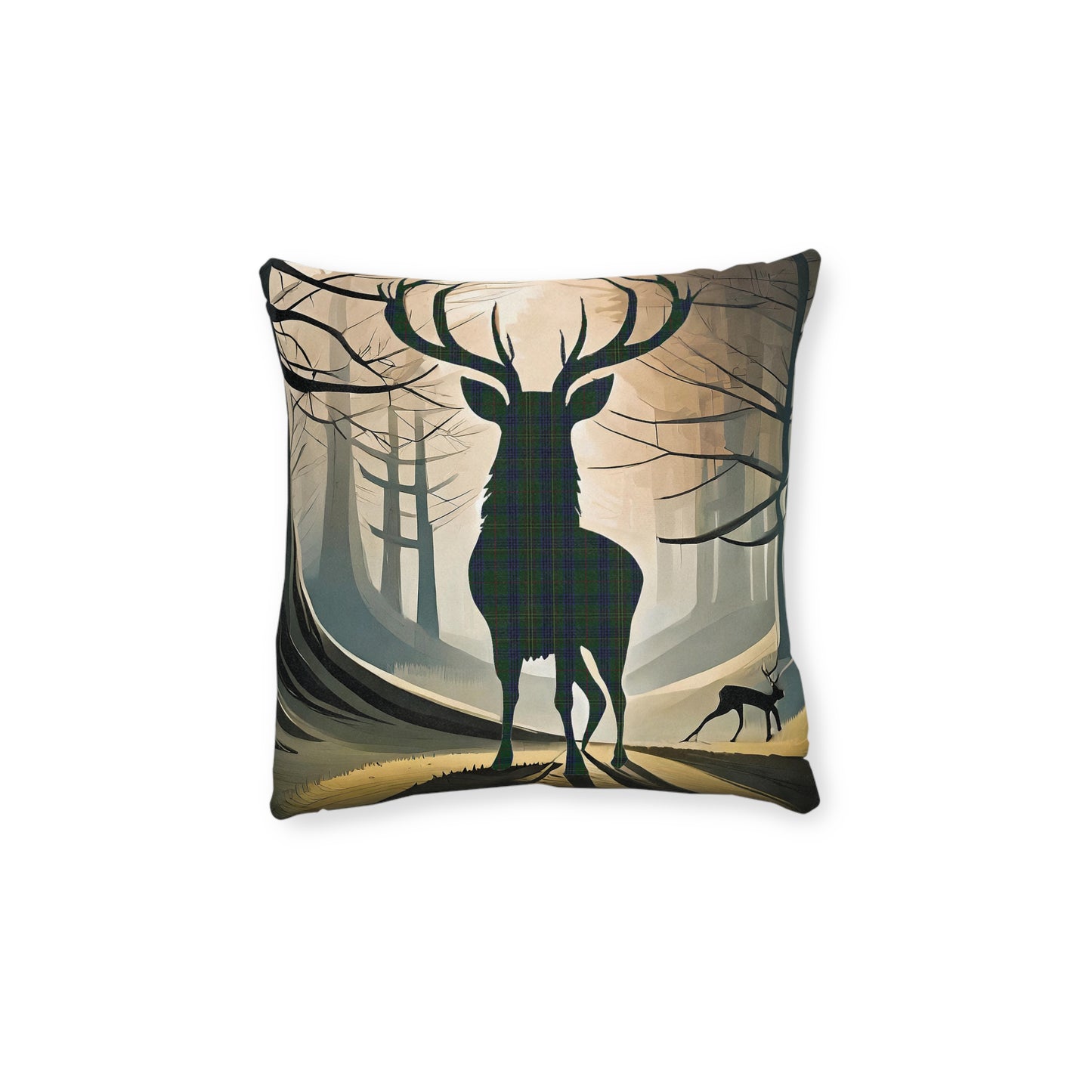 Reversible Square Cushion : Stag / Scotland Map - Kennedy Tartan, Various Sizes