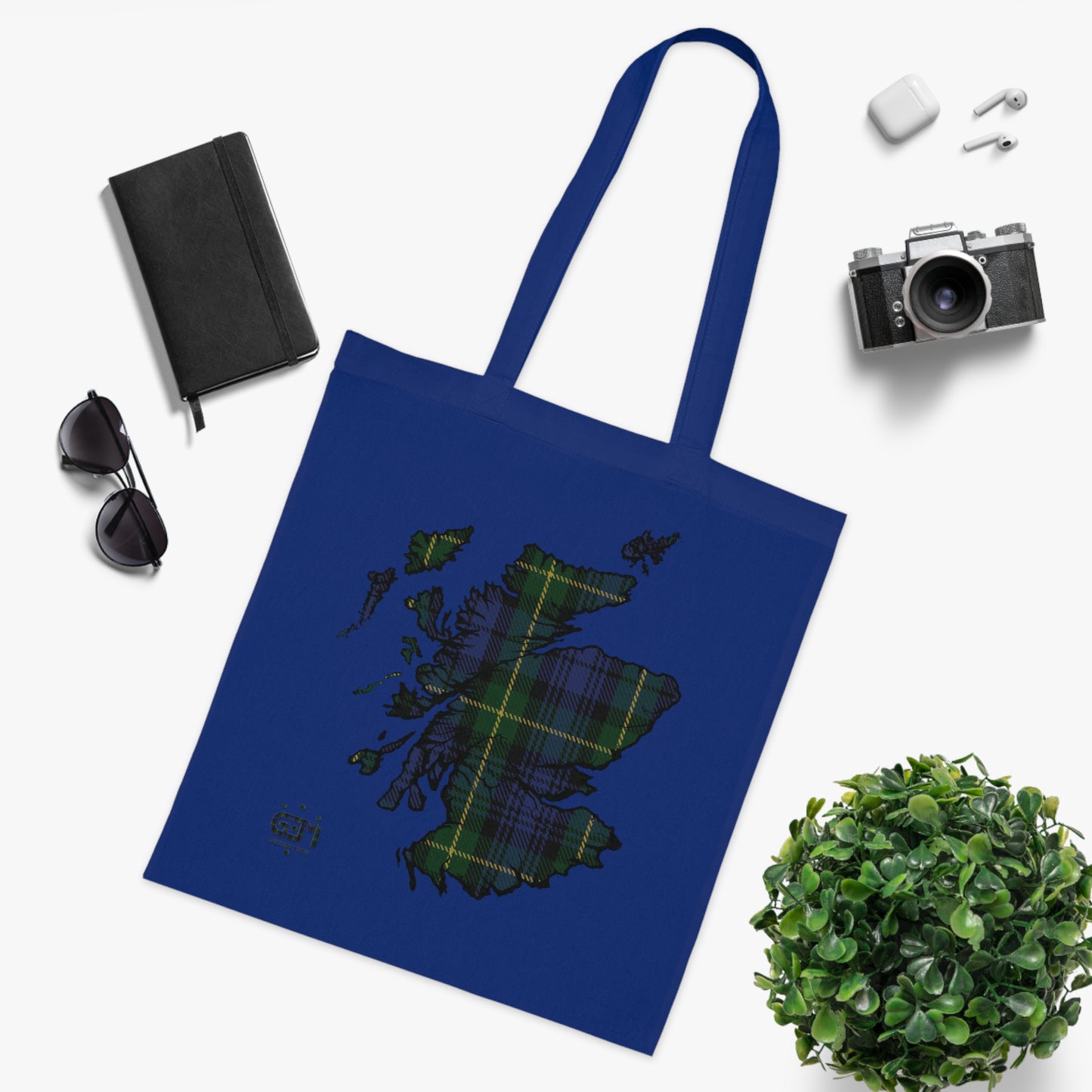 Reversible Scotland Tartan Map Cotton Tote Bag - Gordon Tartan