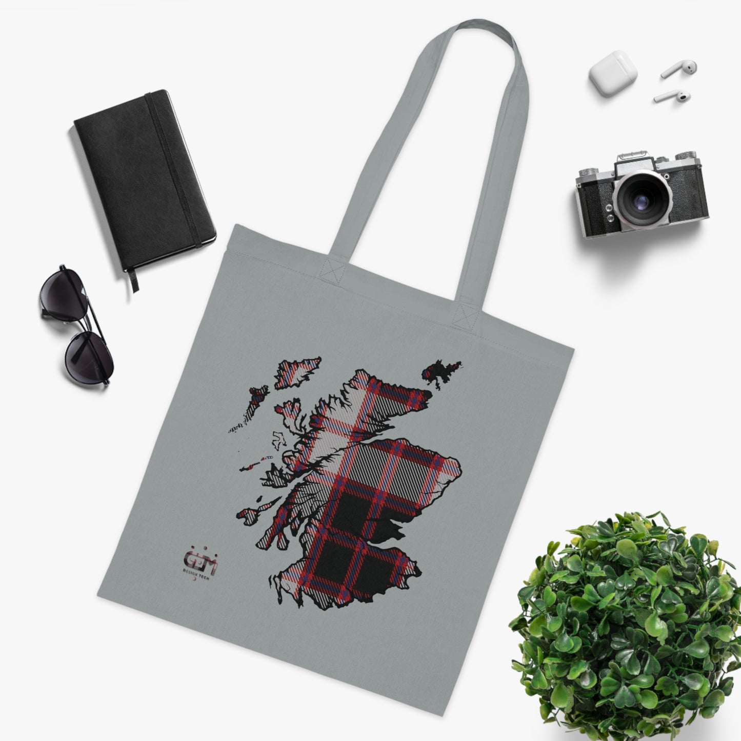 Reversible Scotland Tartan Map Cotton Tote Bag - MacPherson Tartan