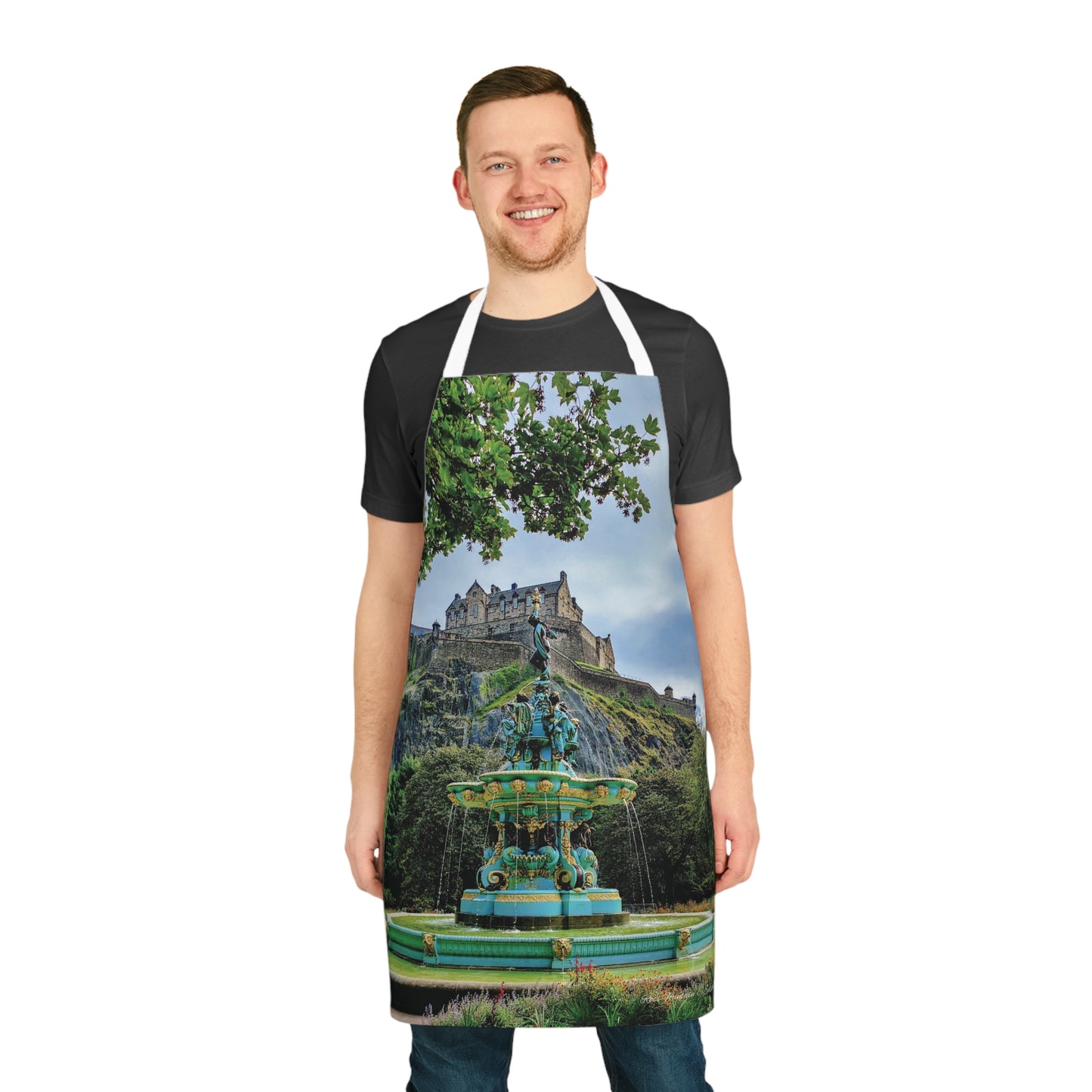 Ross Fountain & Edinburgh Castle Photo Apron, Scottish Cooking Apparel, Chef Accessory