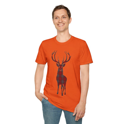 Tartan Stag Softstyle T-Shirt - MacFarlane Tartan, Unisex Tee, Scottish Scenery, Various Colours