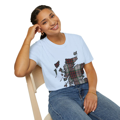 Scotland Tartan Map Softstyle Unisex T-Shirt, Fraser Dress Tartan, Various Colours