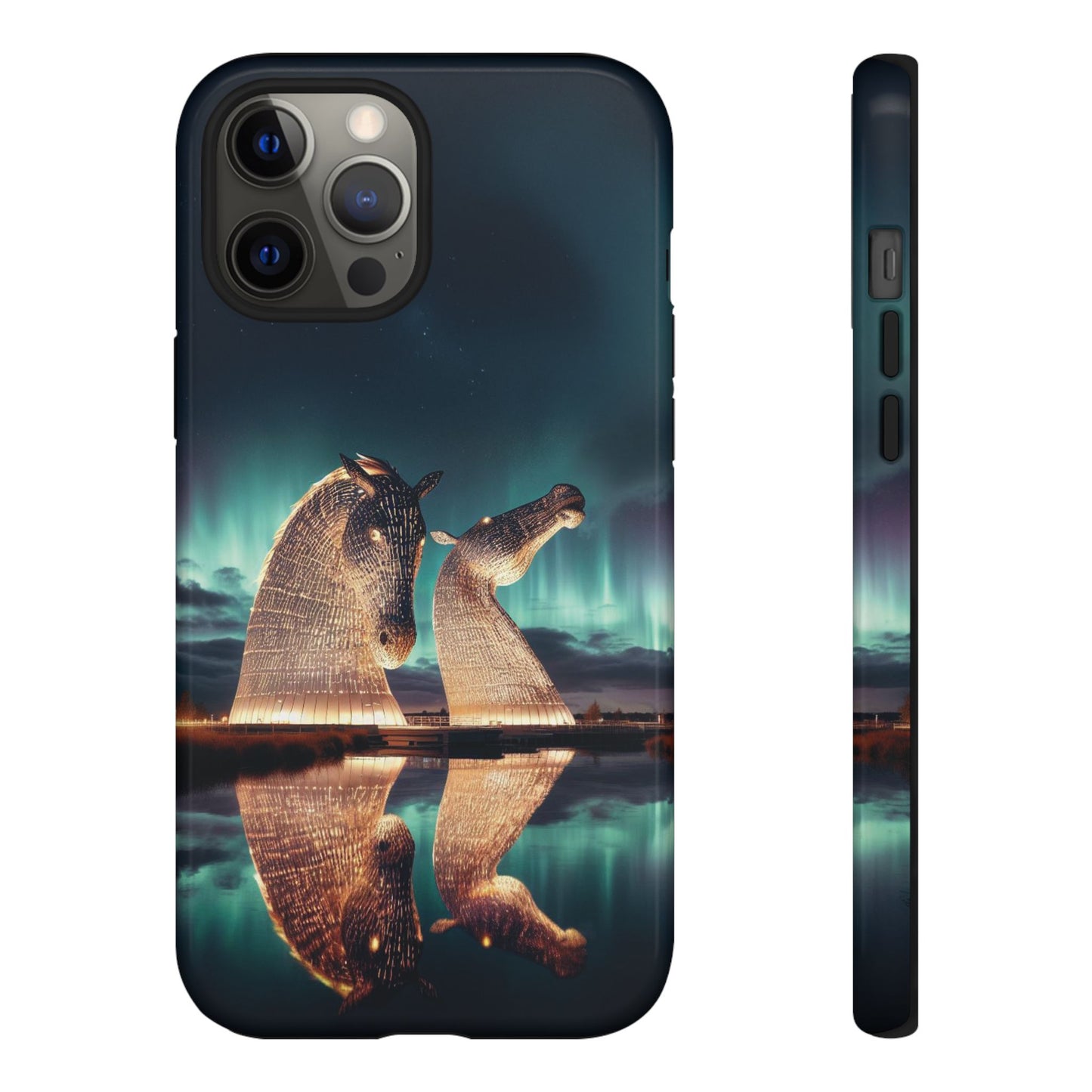 Kelpies Northern Lights Art Variant Phone Case, Scotland, Apple