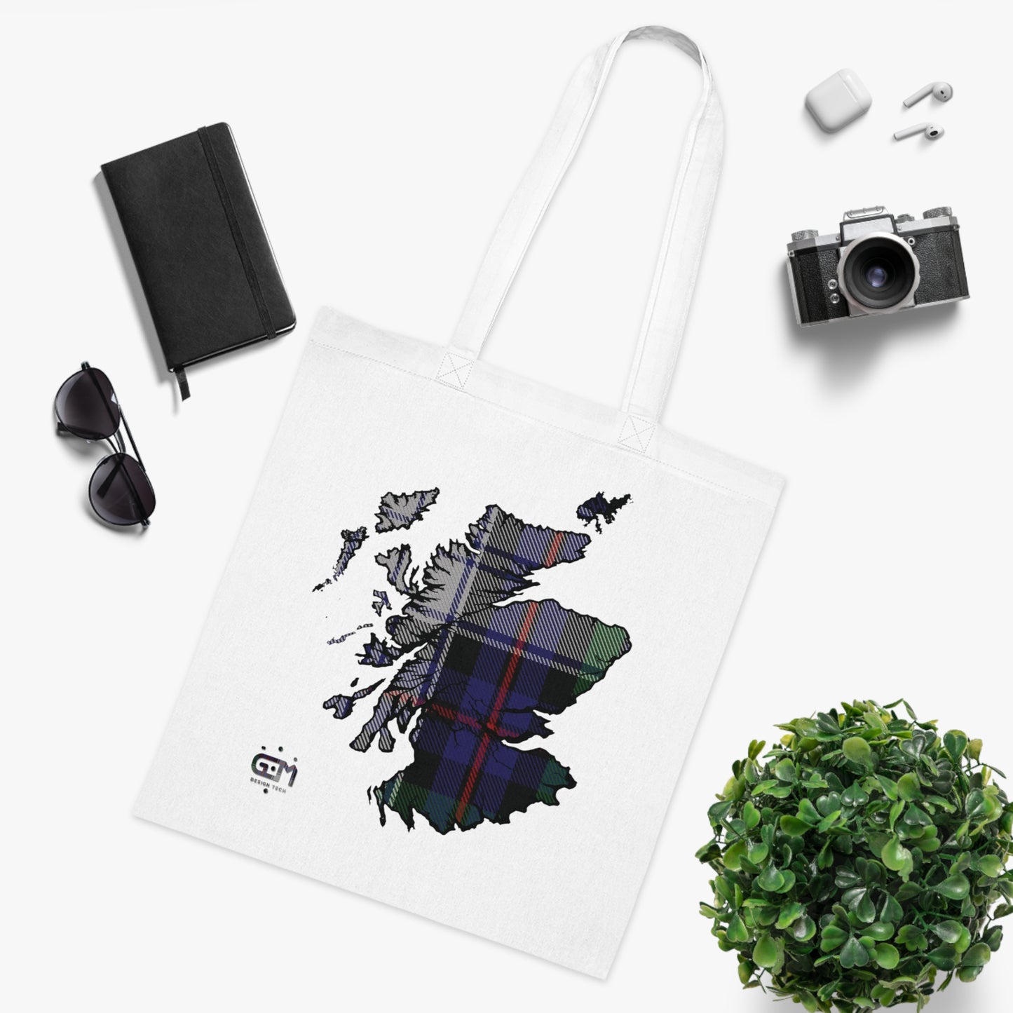 Reversible Scotland Tartan Map Cotton Tote Bag - Argyle Dress Tartan