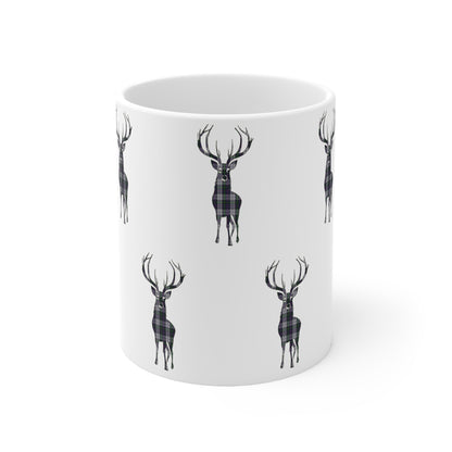 Tartan Stag Mug - Argyle Dress Tartan, Coffee Cup, Tea Cup, Scotland, White