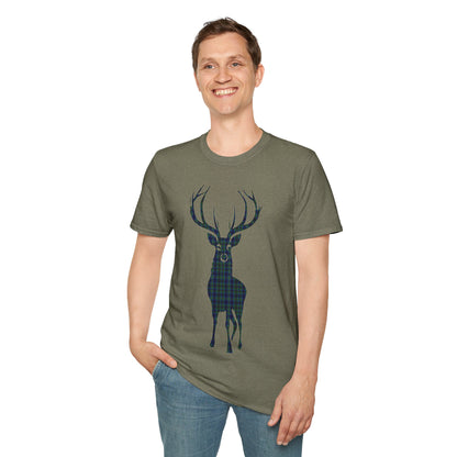 Tartan Stag Softstyle T-Shirt - Miller Tartan, Unisex Tee, Scottish Scenery, Various Colours