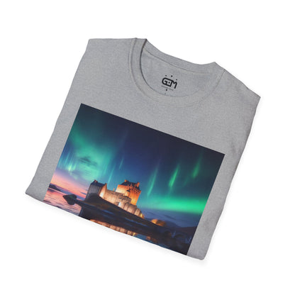 Eilean Donan Castle with Northern Lights Softstyle Unisex T-Shirt, Scotland Tee