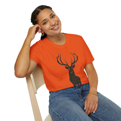 Tartan Stag Softstyle T-Shirt - Campbell Tartan, Unisex Tee, Scottish Scenery, Various Colours