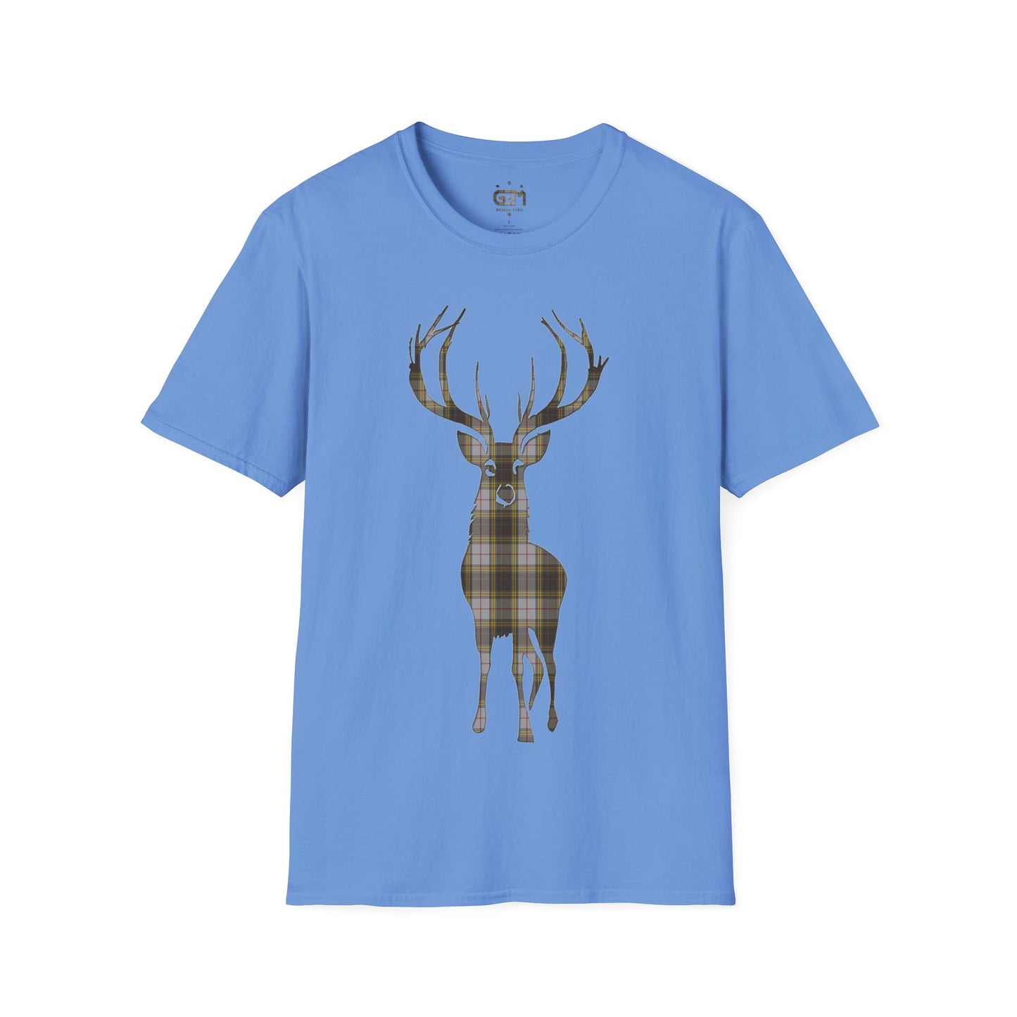 Tartan Stag Softstyle T-Shirt - Buchanan Tartan, Unisex Tee, Scottish Scenery, Various Colours