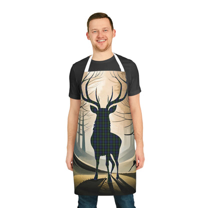 Tartan Stag Woodland Scene Apron - Gordon Tartan, Scottish Cooking Apparel, Chef Accessory