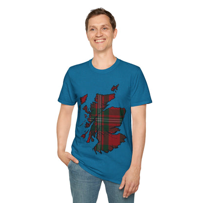 Scotland Tartan Map Softstyle Unisex T-Shirt, MacGregor Tartan, Various Colours