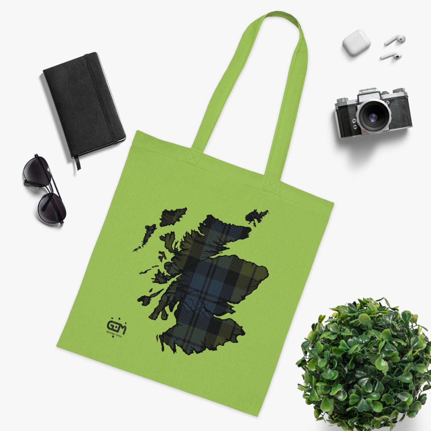 Reversible Scotland Tartan Map Cotton Tote Bag - Campbell Tartan