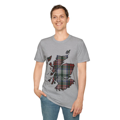 Scotland Tartan Map Softstyle Unisex T-Shirt, Stewart Tartan, Various Colours