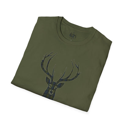 Tartan Stag Softstyle T-Shirt - Campbell Tartan, Unisex Tee, Scottish Scenery, Various Colours