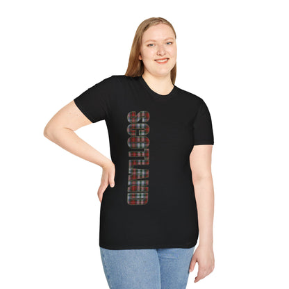 Scotland Lettering Tartan Softstyle Unisex T-Shirt, Stewart Tartan Tee