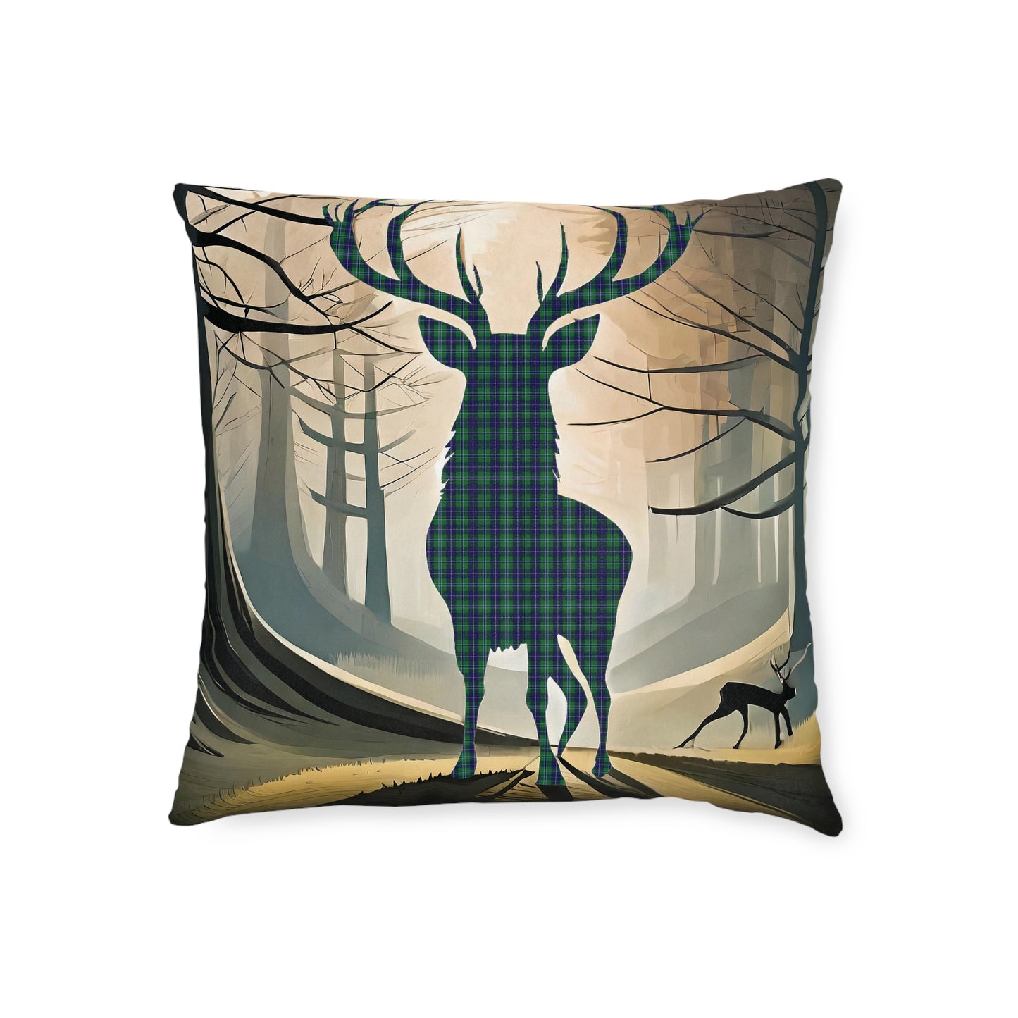 Reversible Square Cushion : Stag / Scotland Map - Douglas Tartan, Various Sizes