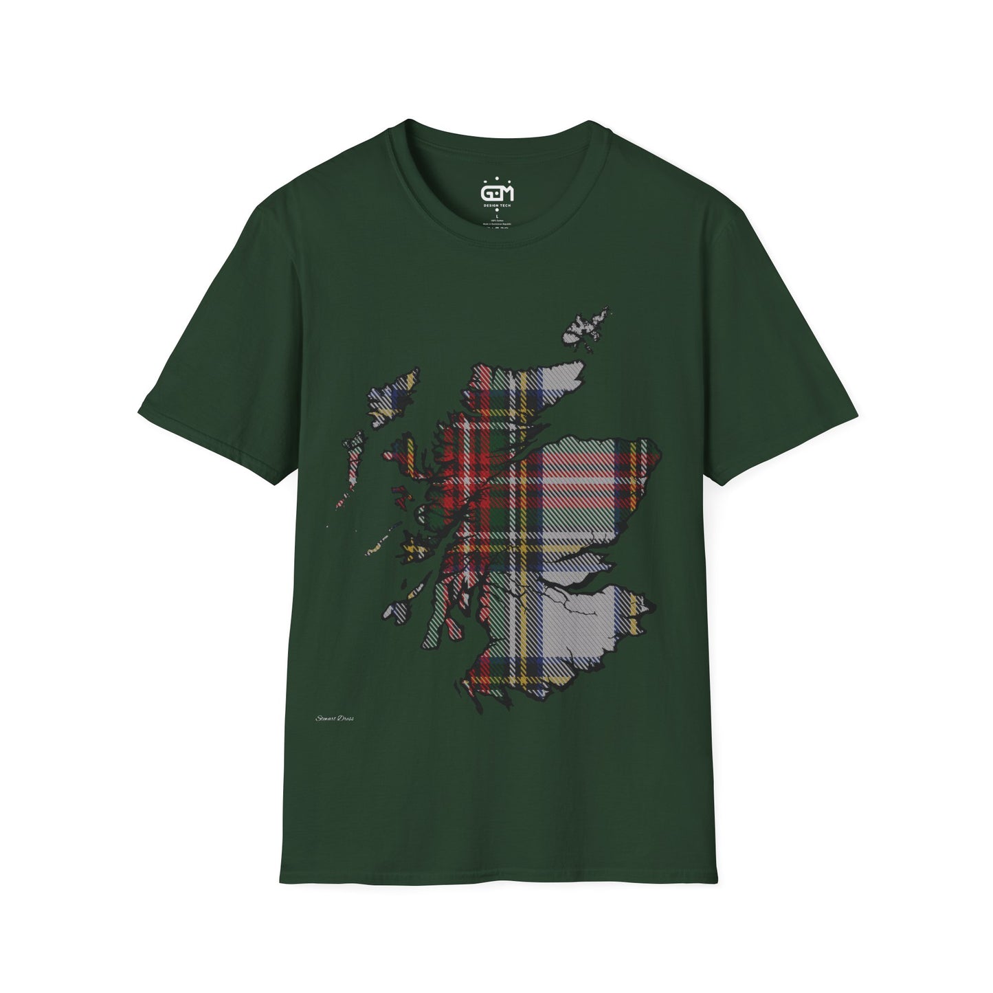 Scotland Tartan Map Softstyle Unisex T-Shirt, Stewart Dress Tartan, Various Colours