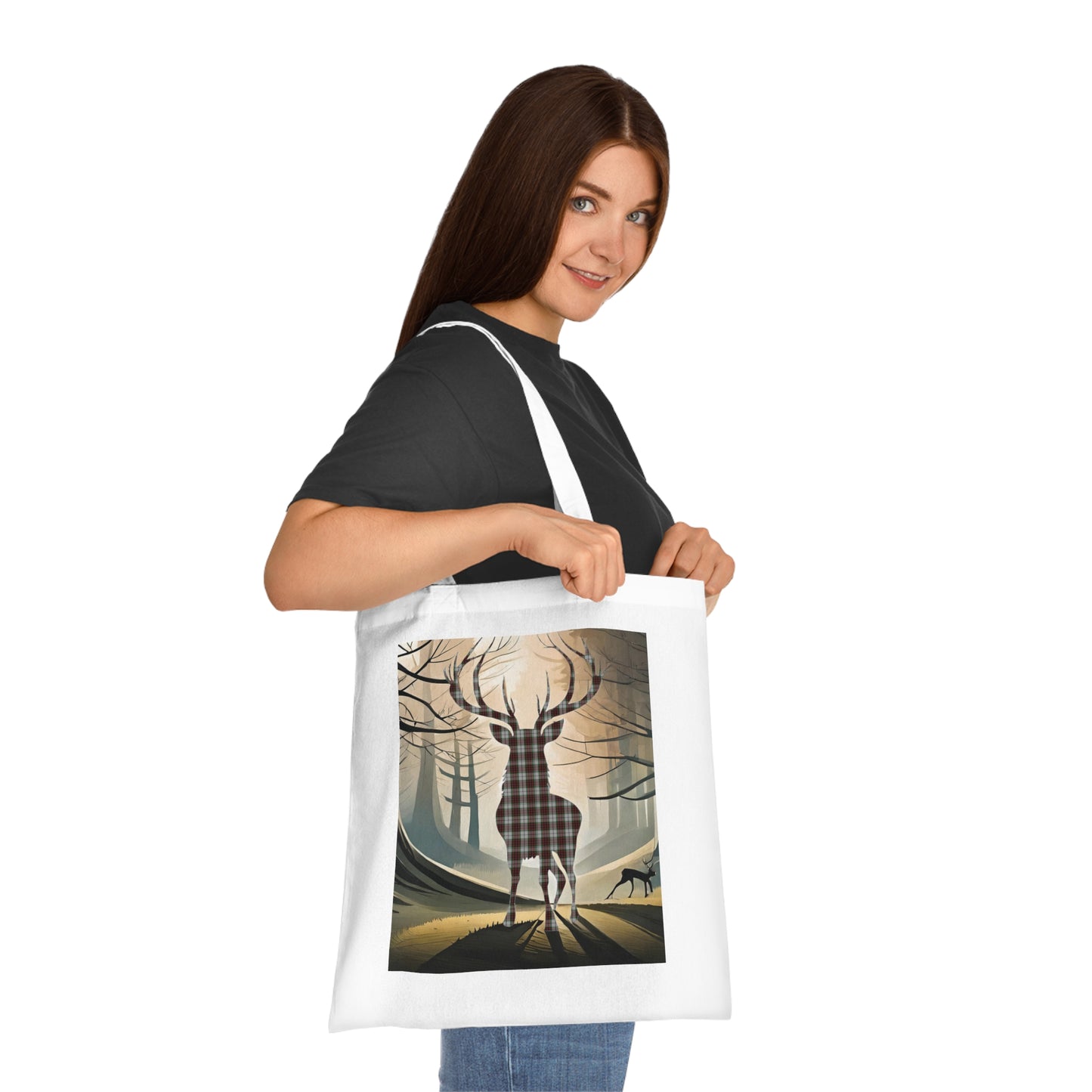 Reversible Scotland Tartan Stag Cotton Tote Bag - Fraser Tartan