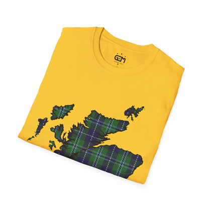 Scotland Tartan Map Softstyle Unisex T-Shirt, Douglas Tartan, Various Colours