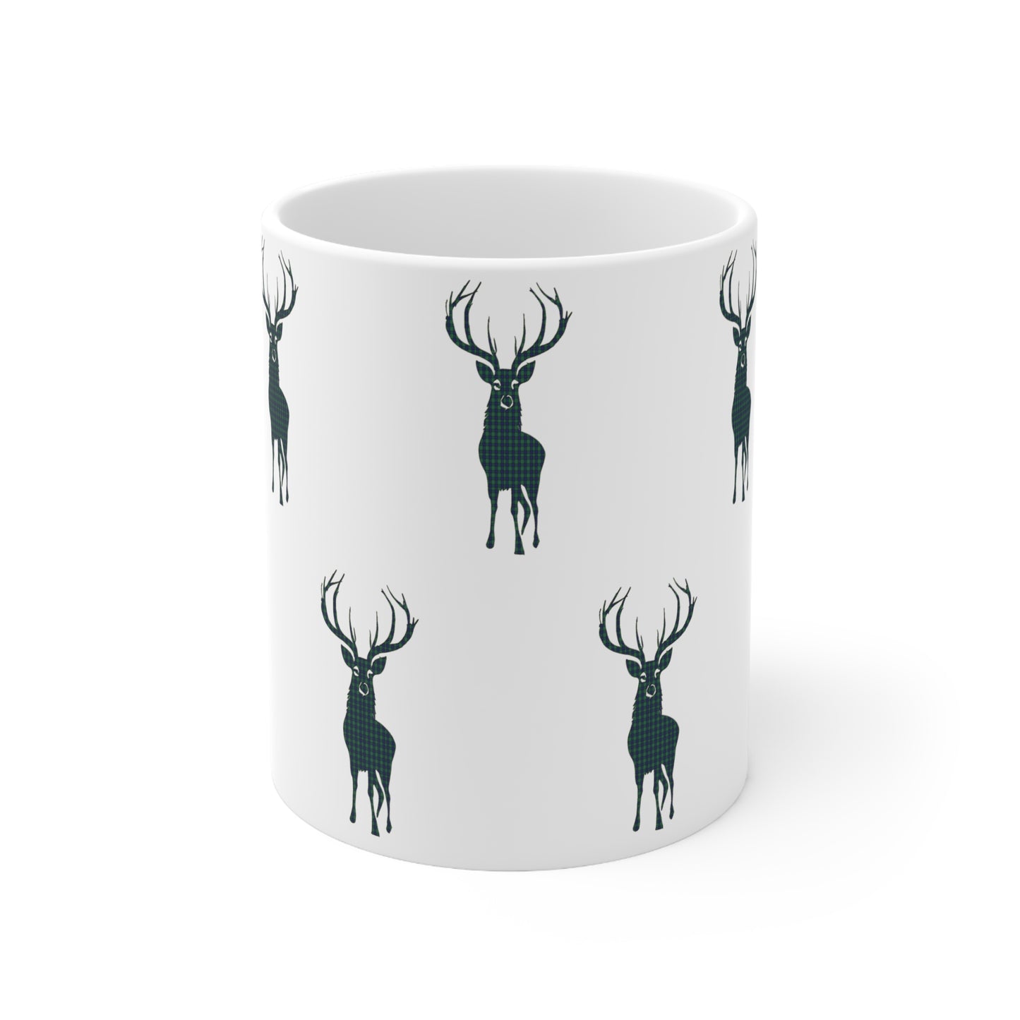 Tartan Stag Mug - Douglas Tartan, Coffee Cup, Tea Cup, Scotland, White