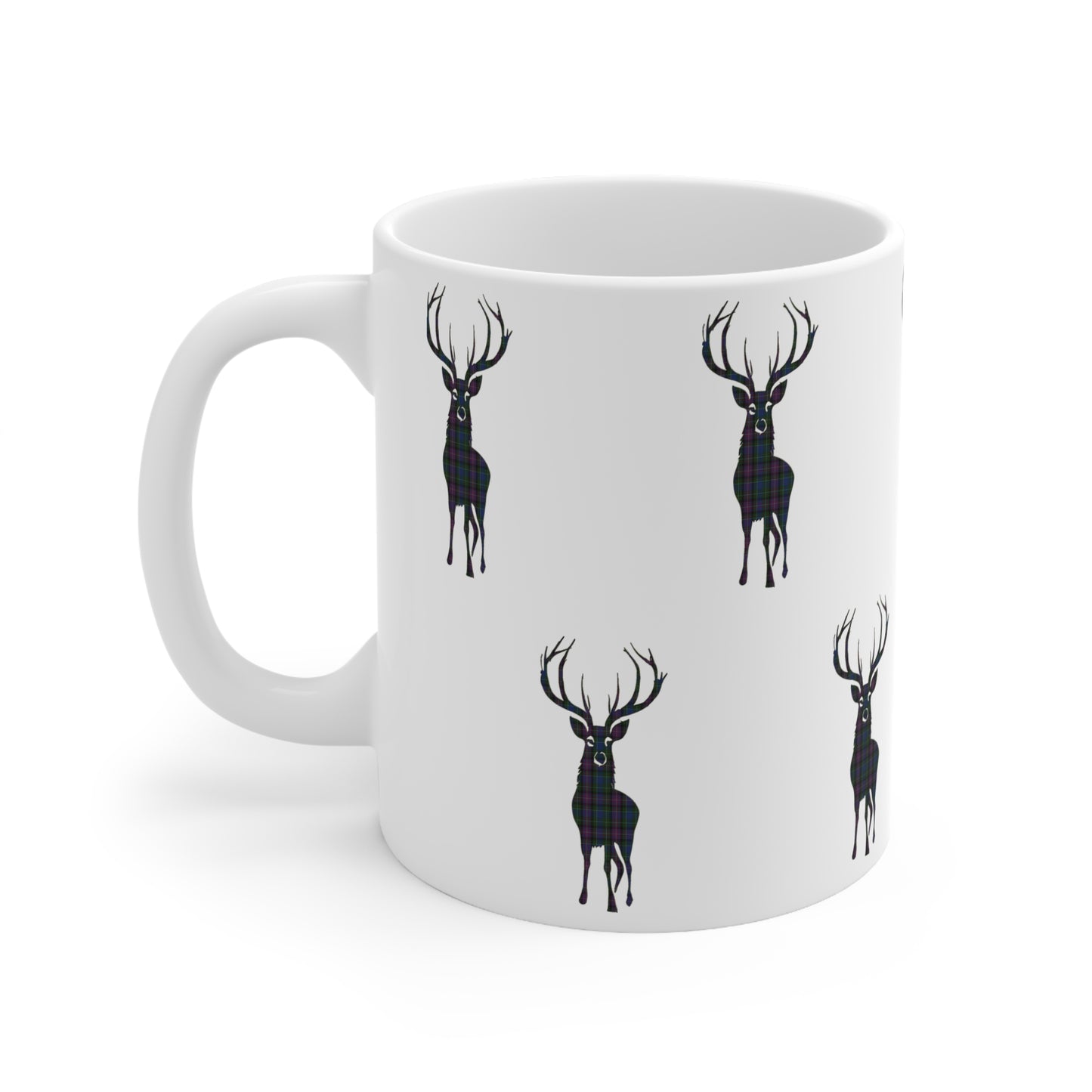 Tartan Stag Mug - Rankin Tartan, Coffee Cup, Tea Cup, Scotland, White