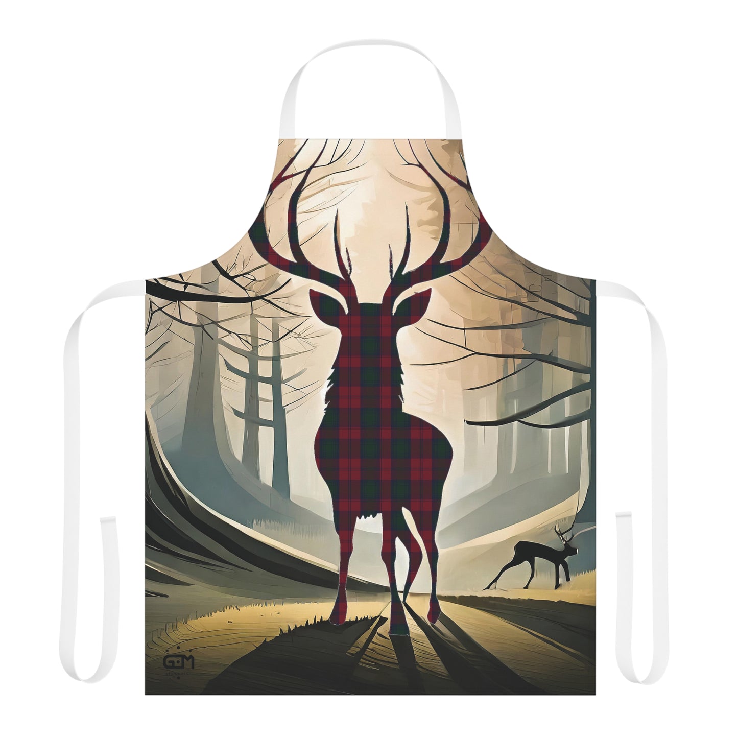 Tartan Stag Woodland Scene Apron - Lindsay Tartan, Scottish Cooking Apparel, Chef Accessory