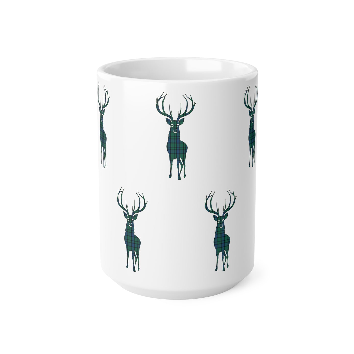 Tartan Stag Mug - Flower of Scotland Tartan, Coffee Cup, Tea Cup, Scotland, White