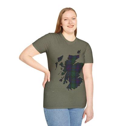 Scotland Tartan Map Softstyle Unisex T-Shirt, Argyle Tartan, Various Colours