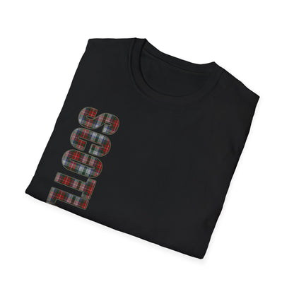 Tartan Scotland Lettering Softstyle Unisex T-Shirt, Stewart Tartan Tee