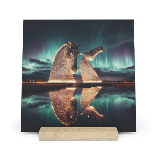 Kelpies Northern Lights Gallery Stand, Oak Picture Stand, Scotland Art, Scenery, Landmarks, Various Sizes