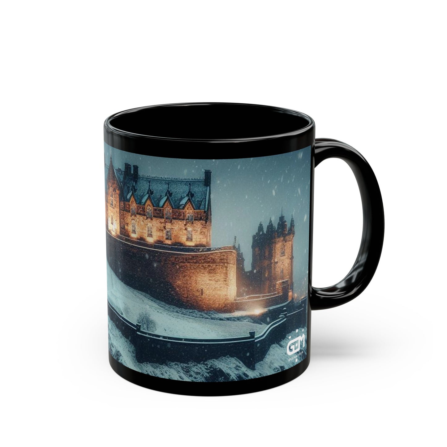 Edinburgh Castle in Winter Mug, Coffee Cup, Tea Cup, Scottish Art, Scottish Landmarks, Scottish Nature, Black