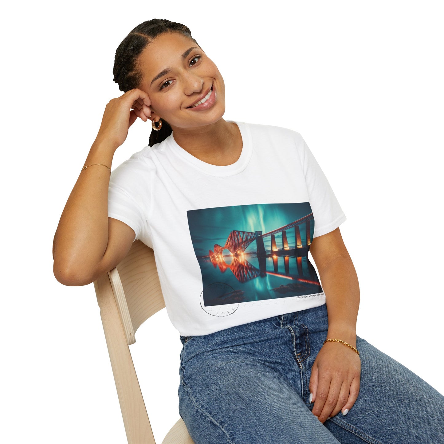 Postcard Forth Rail Bridge Art Softstyle T-Shirt, Unisex Tee, Scotland Shirt, Various Colours