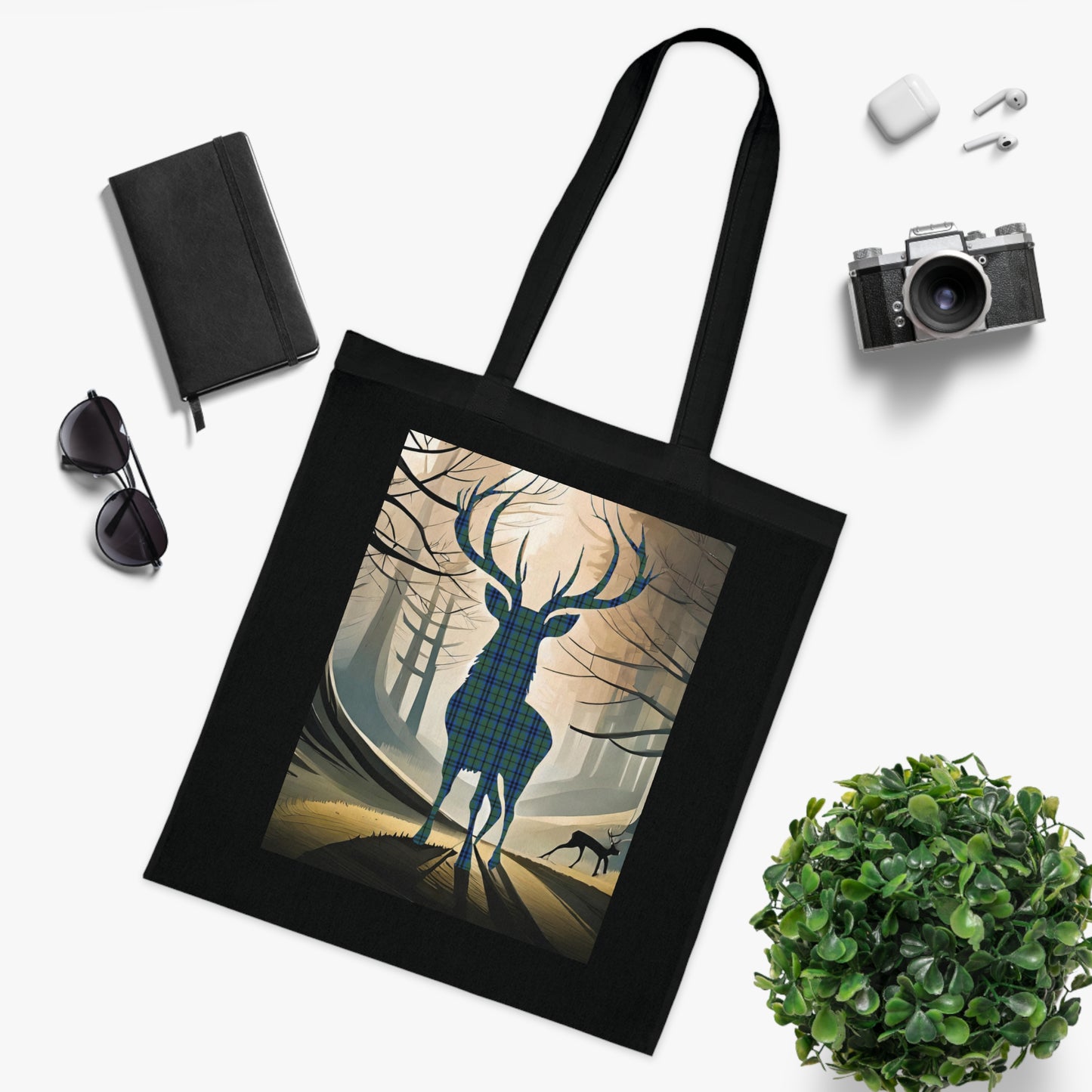 Reversible Scotland Tartan Stag Cotton Tote Bag - Keith Tartan