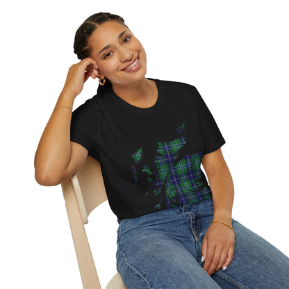 Scotland Tartan Map Softstyle Unisex T-Shirt, Douglas Tartan, Various Colours