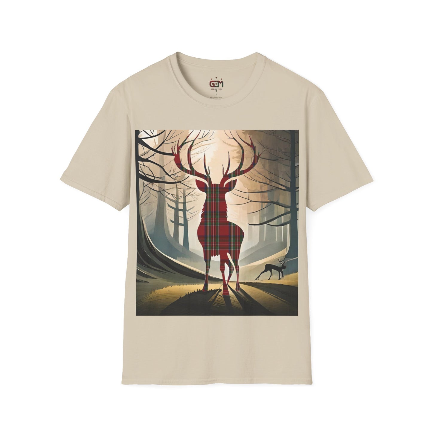 Stag Tartan Silhouette Softstyle T-Shirt - Stewart Royal Tartan, Unisex Tee, Scottish Scenery, Various Colours