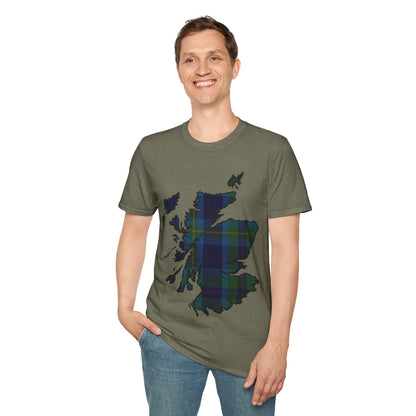 Scotland Tartan Map Softstyle Unisex T-Shirt, Miller Tartan, Various Colours